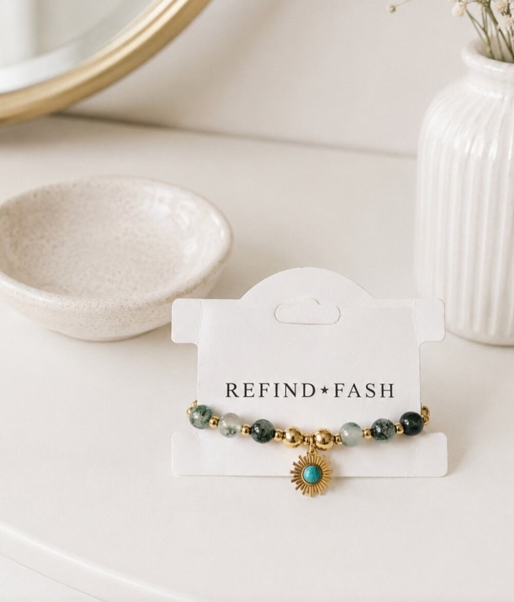 Refindfash Green Gold Stretch Sun Burst Charm Bracelet New